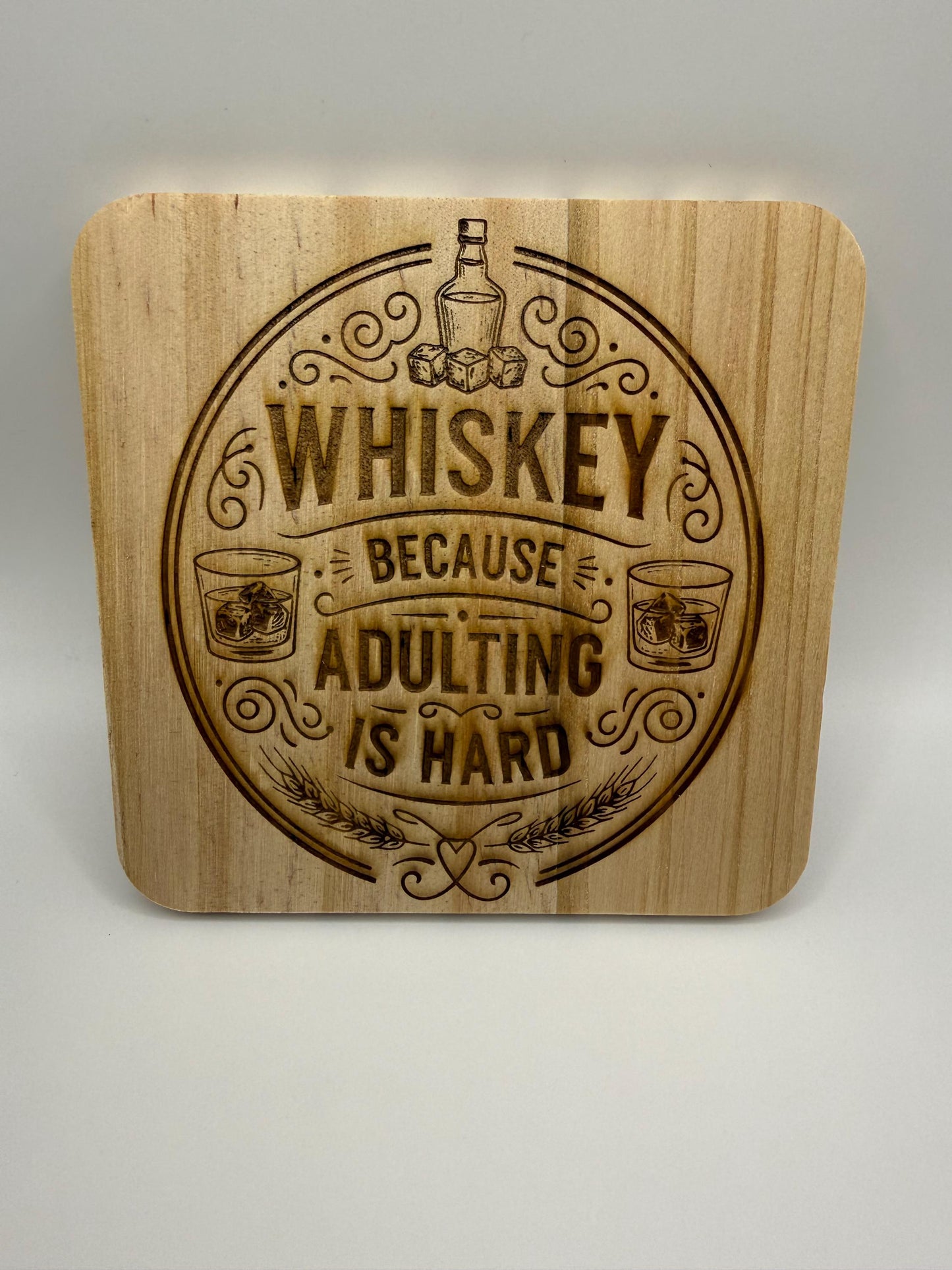 Engraved Whiskey Coaster: Wooden or Slate Drinkware for Home Bar