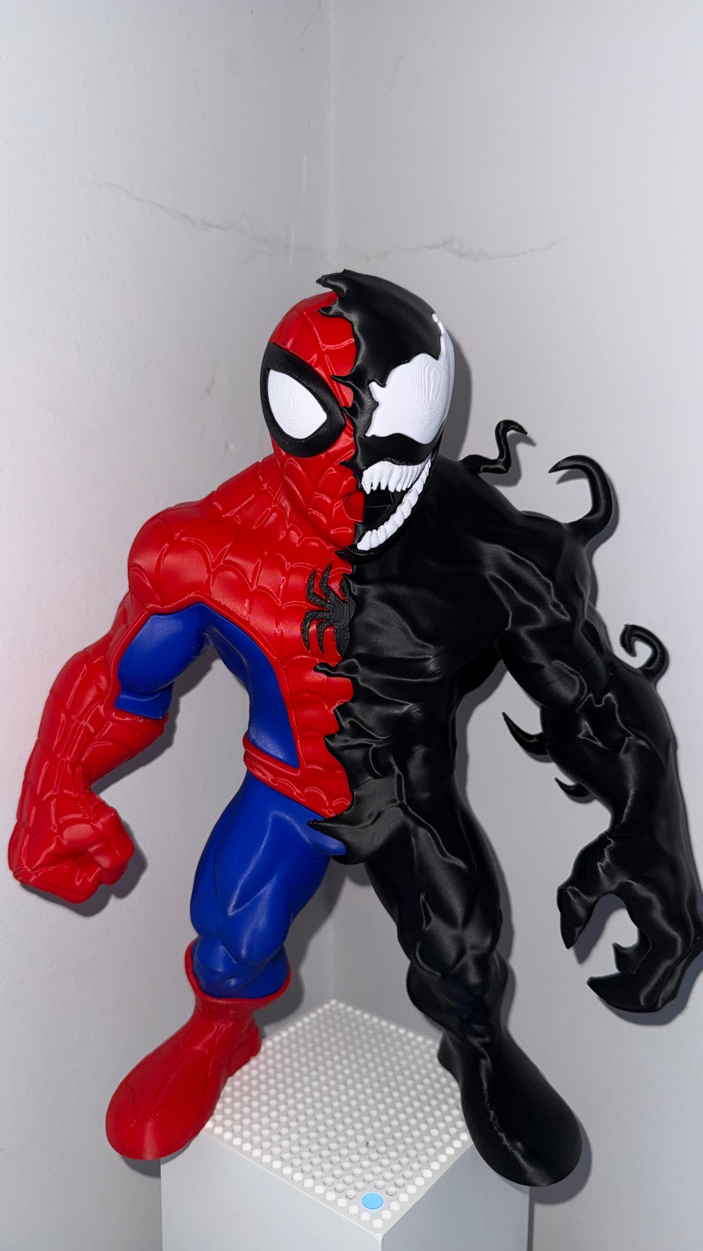 Large Spider-Man Venom Split Brick Figure | Marvel 3D Printed Collectible Display Model Gift
