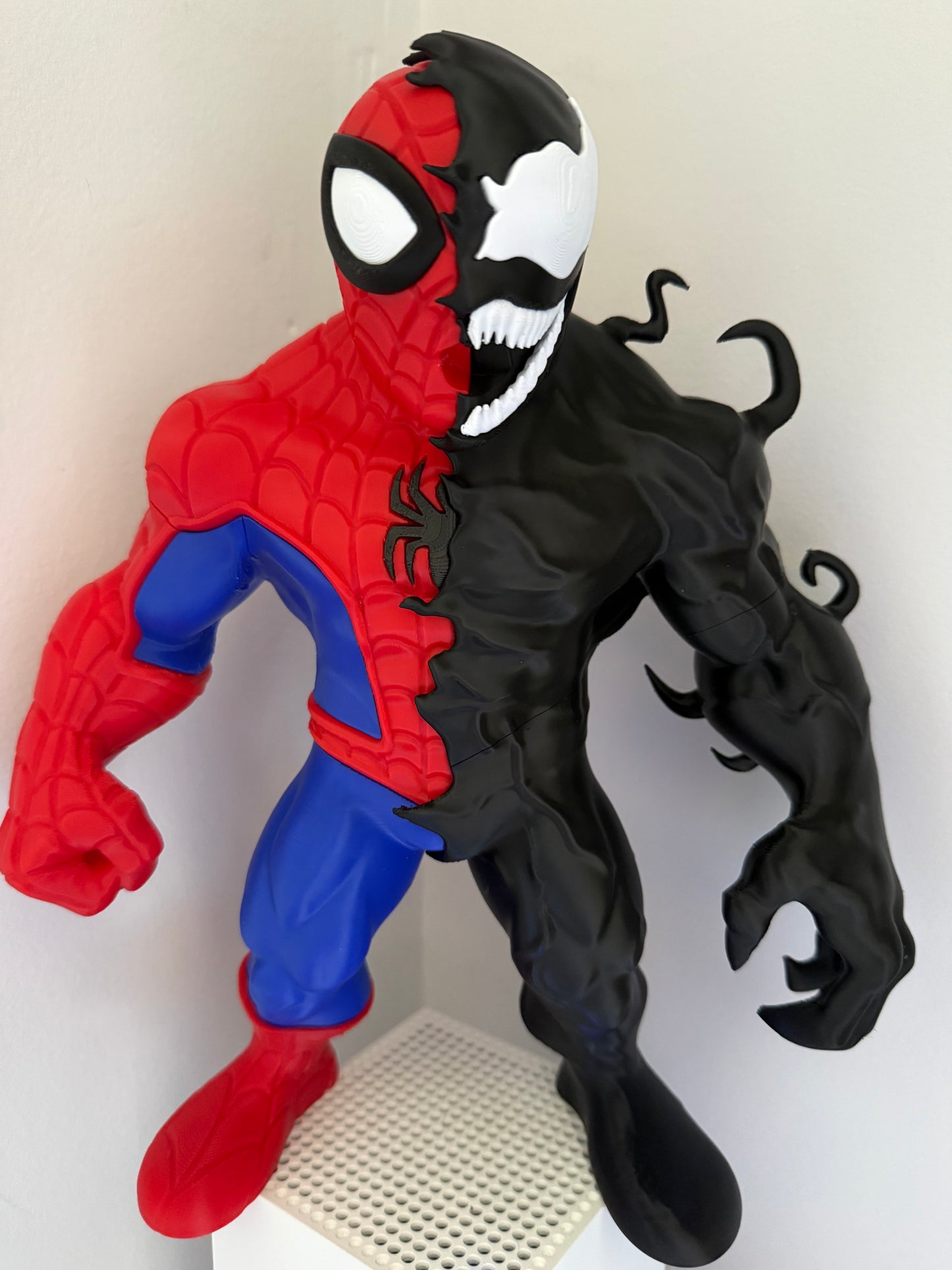 Large Spider-Man Venom Split Brick Figure | Marvel 3D Printed Collectible Display Model Gift