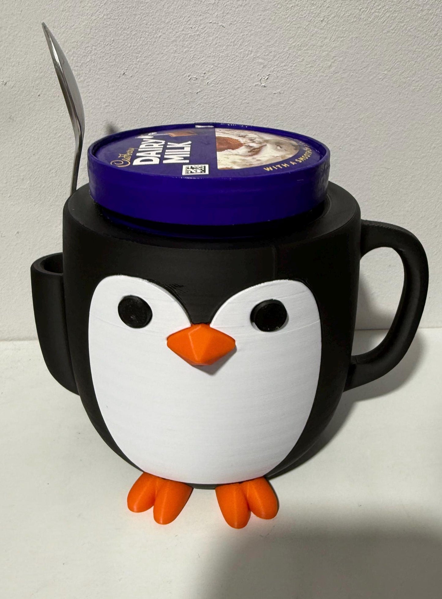 Penguin Ice Cream Pint Holder with Spoon Slot – Fits 16oz Tub