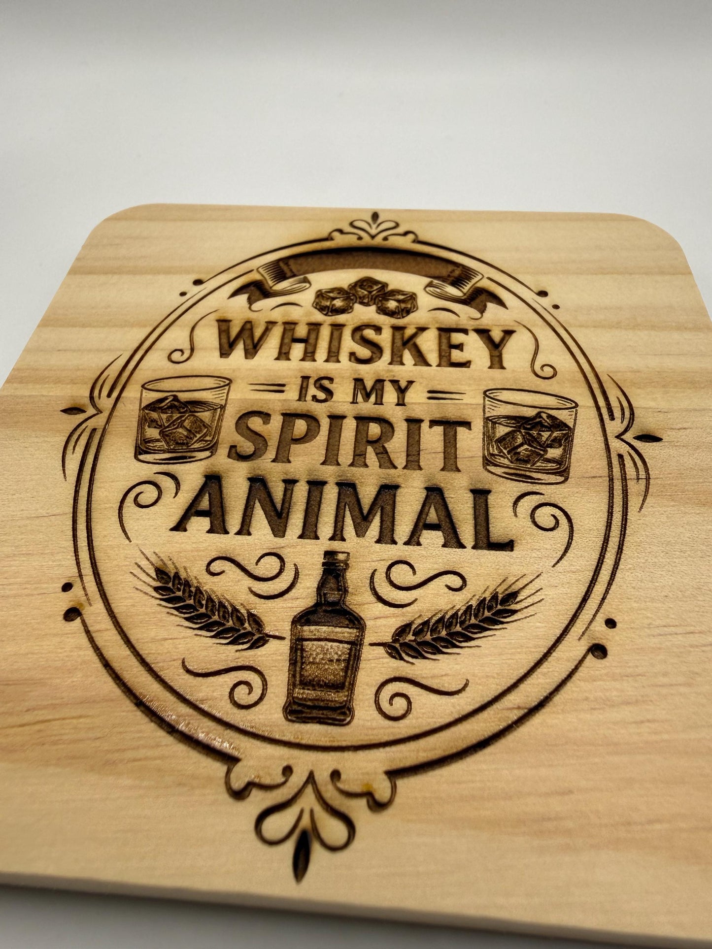 Engraved Whiskey Coaster: Wooden or Slate Drinkware for Home Bar