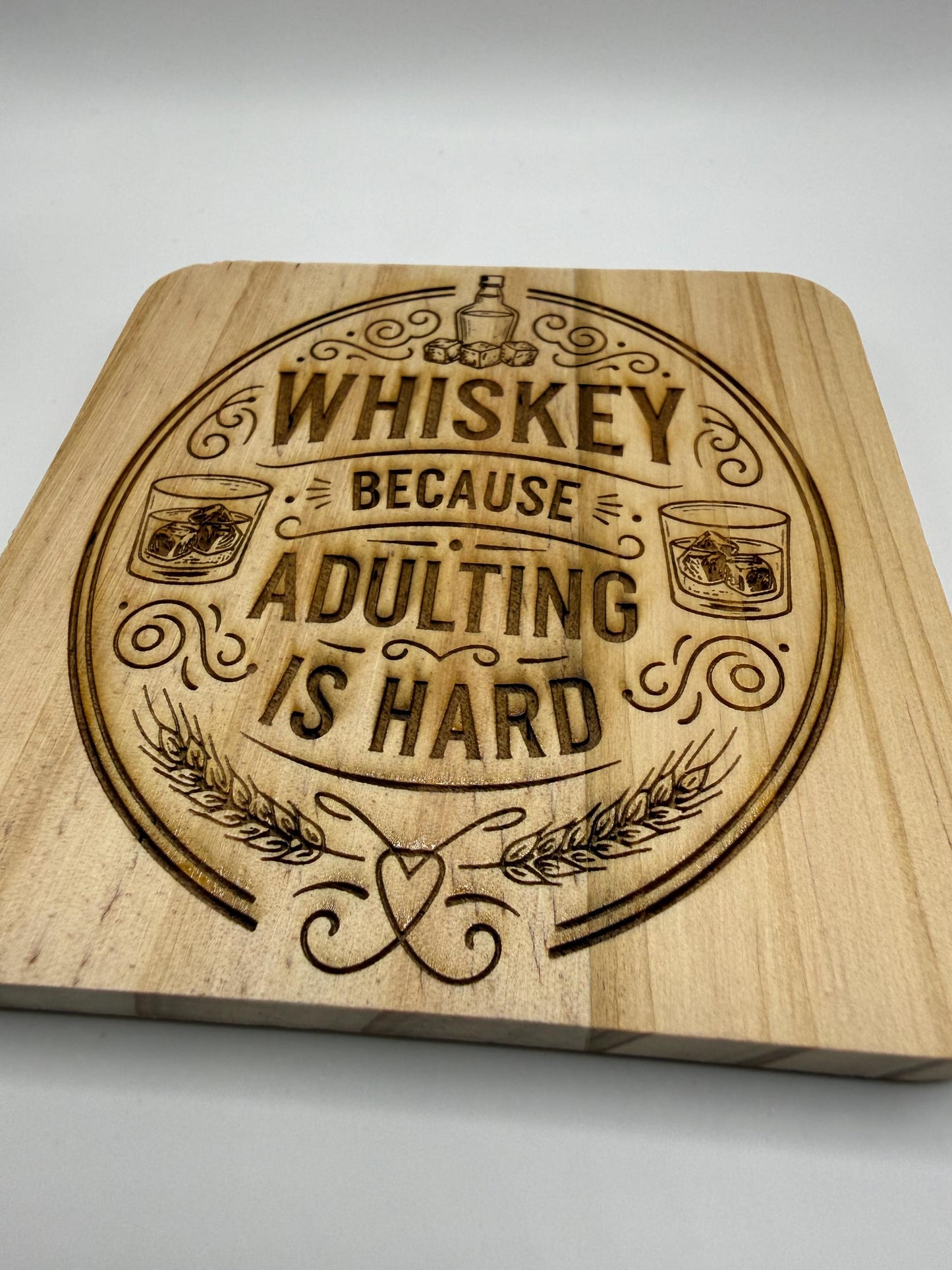 Engraved Whiskey Coaster: Wooden or Slate Drinkware for Home Bar