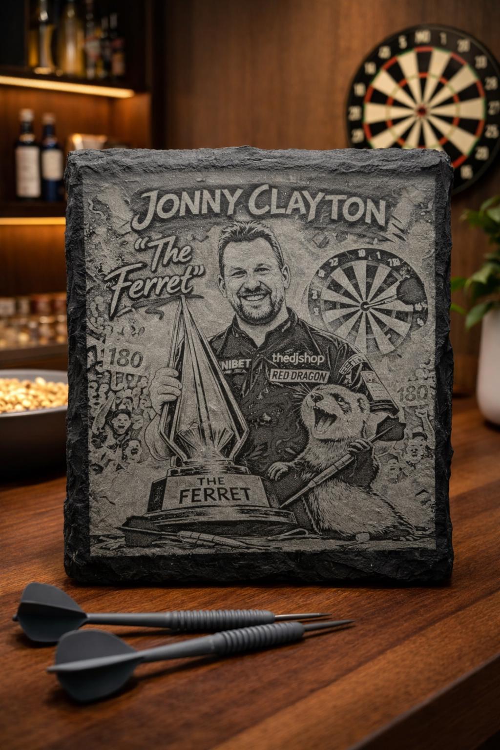 Engraved Dart player themed Coasters: Slate Coasters Drinkware for Home Bar