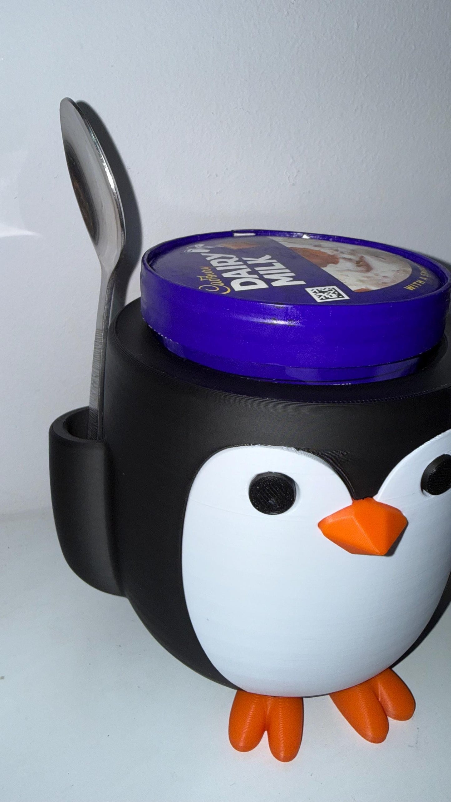 Penguin Ice Cream Pint Holder with Spoon Slot – Fits 16oz Tub
