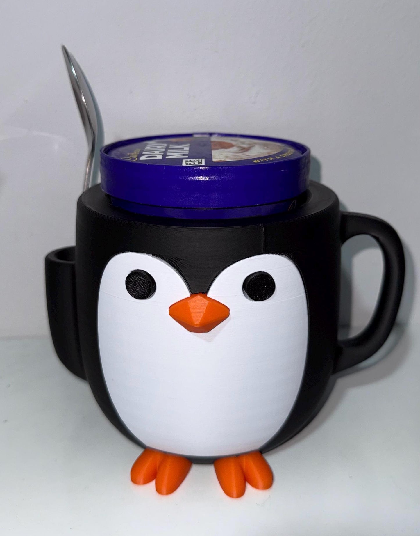 Penguin Ice Cream Pint Holder with Spoon Slot – Fits 16oz Tub