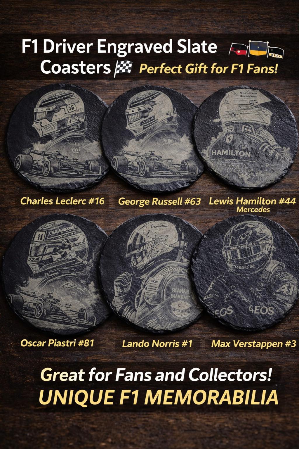 Engraved Slate F1 Driver Coasters | Formula 1 Racing Memorabilia