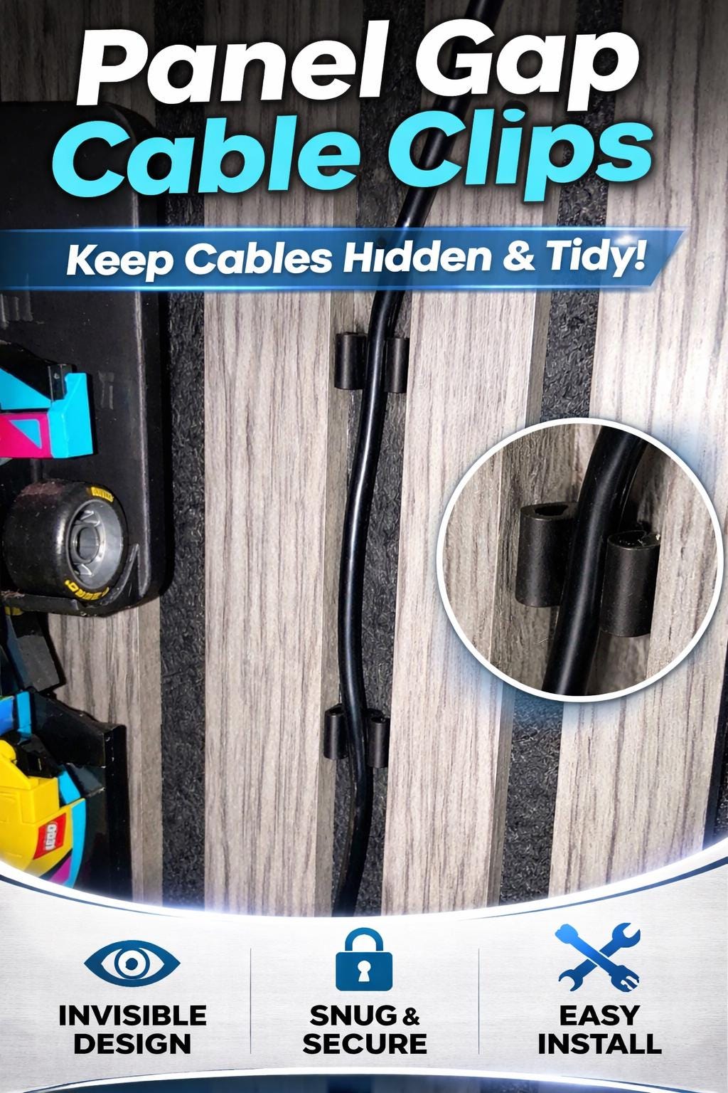 Hidden Cable Clips for Wall Panels | Discreet Wire Management (Pack of 15)