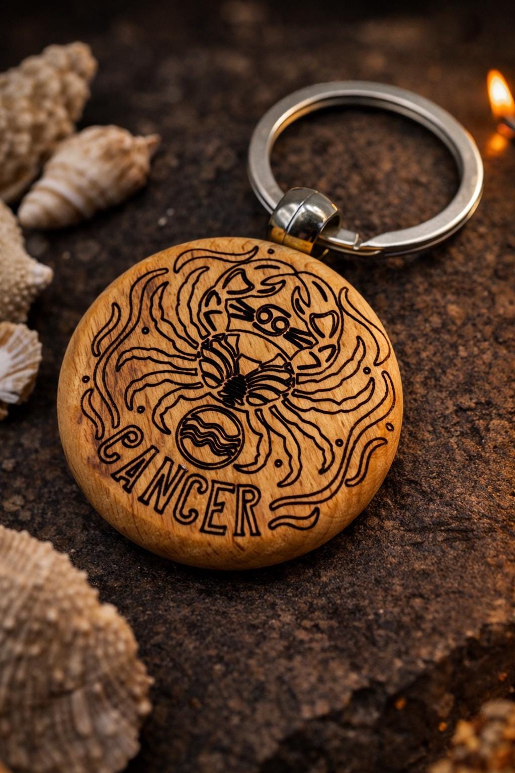 Personalised Zodiac Wooden Keyring – Engraved Star Sign Round Wood Keychain Gift