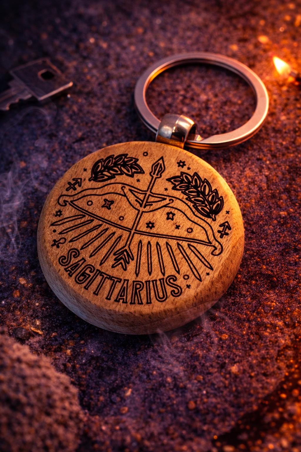 Personalised Zodiac Wooden Keyring – Engraved Star Sign Round Wood Keychain Gift
