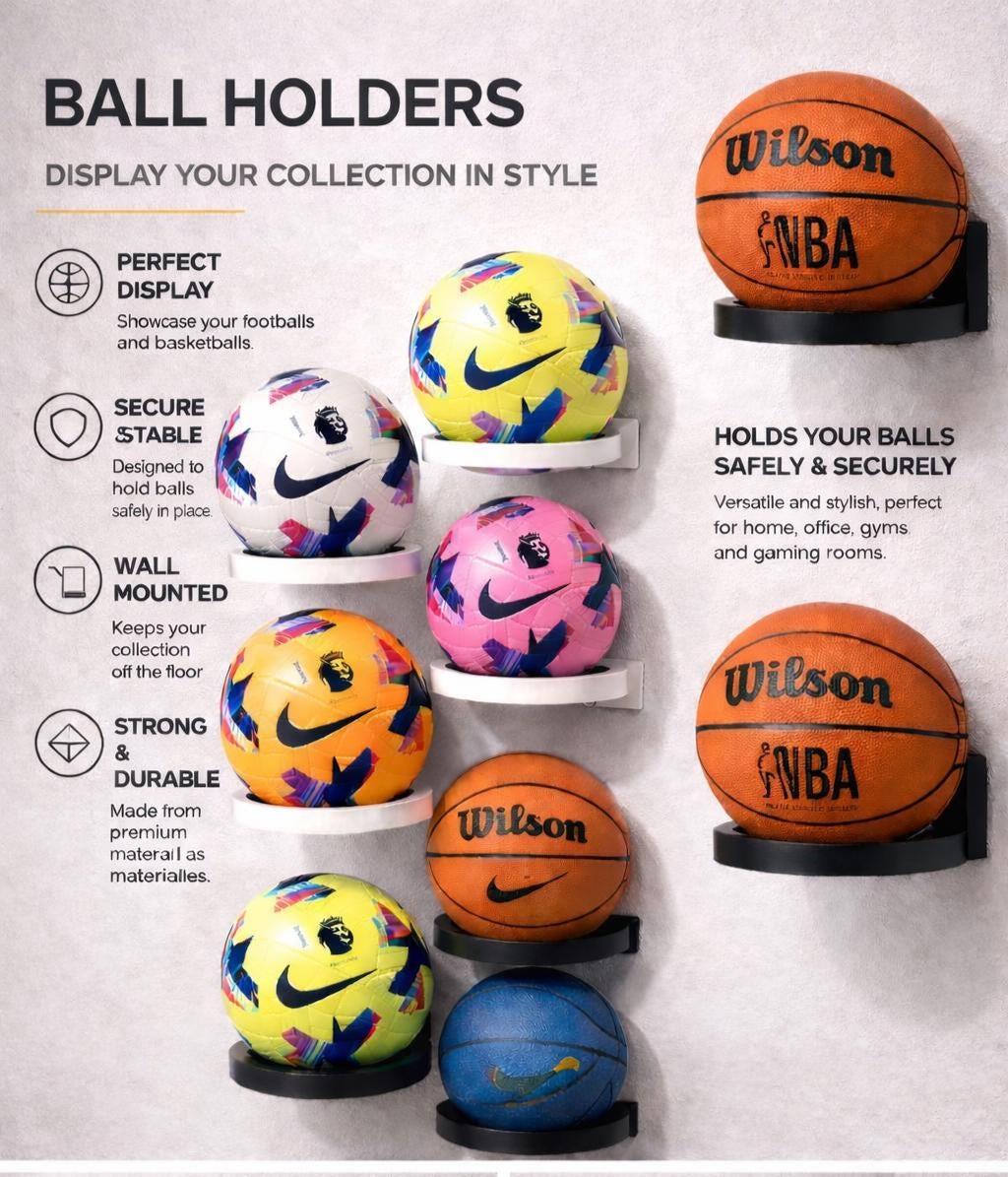 Wall Mounted Football Holder Display | Ball Storage Rack | Soccer Mount | Space Saving
