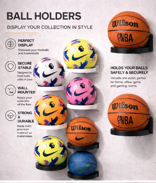 Wall Mounted Football Holder Display | Ball Storage Rack | Soccer Mount | Space Saving