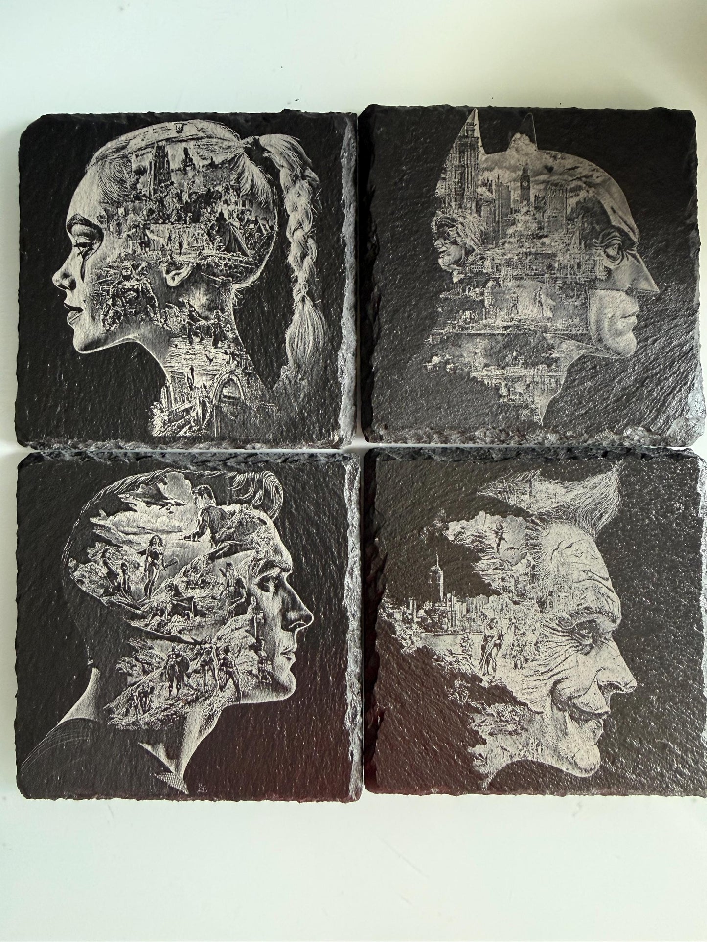 Engraved Themed Coasters: Gotham Meets Metropolis with Batman, Joker, Harley and Superman